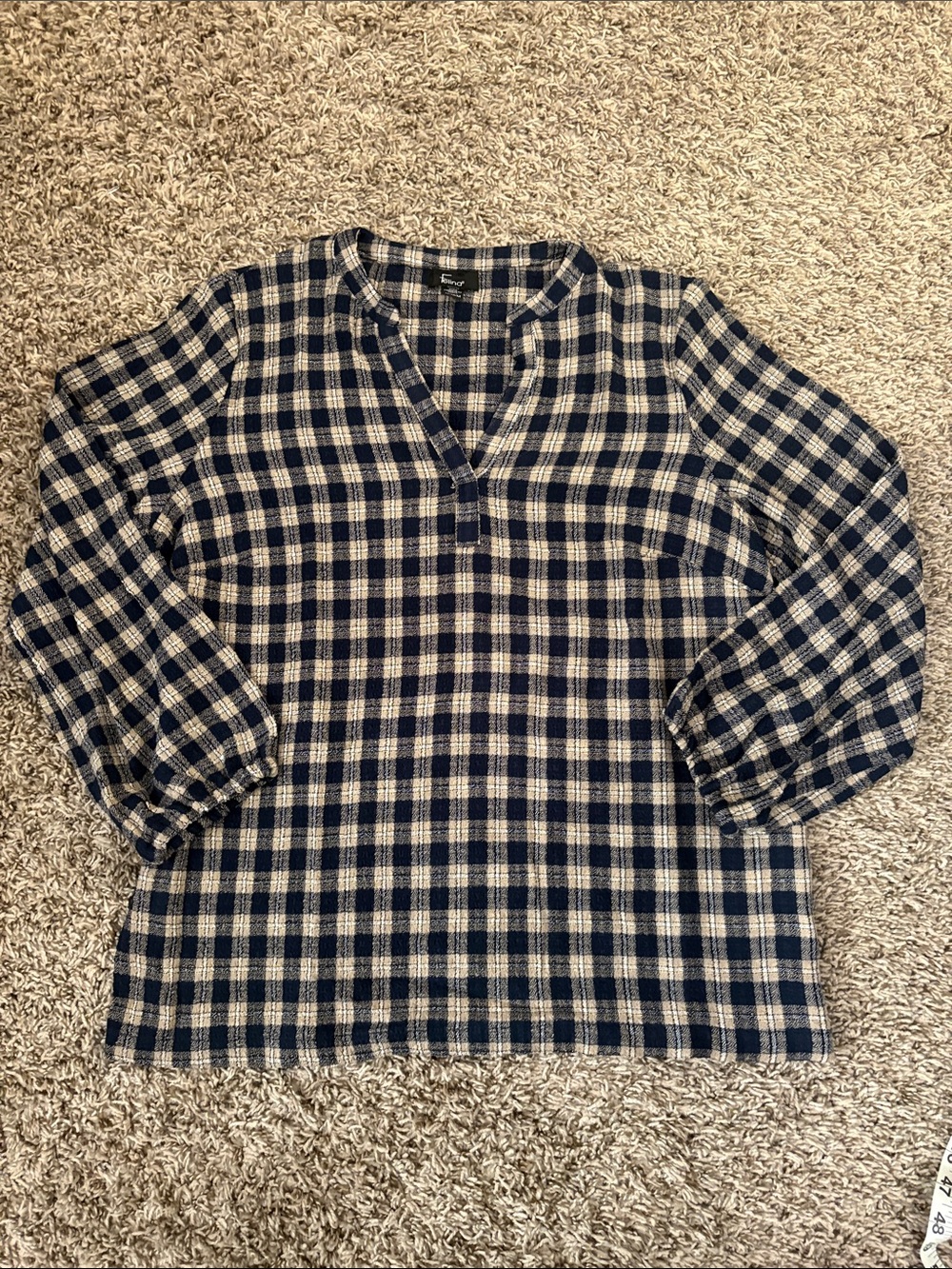Felina Navy and Cream Plaid Split-Neck Tunic